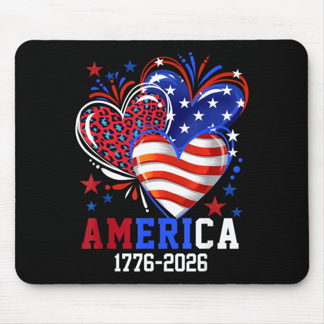 Flag Heart Leopard 1776 2026 July 4th 250th Mouse Pad (Front)