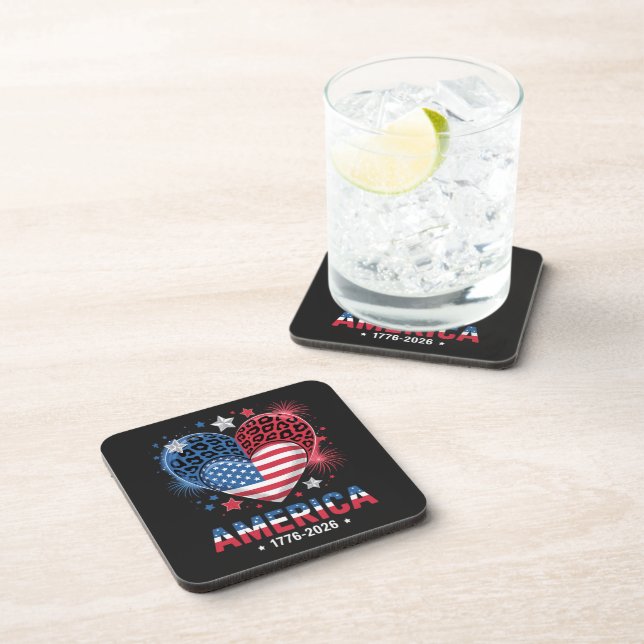 Flag Heart Leopard 1776 2026 July 4th Coaster (Right Side)