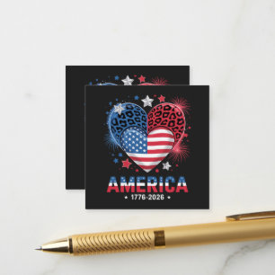 Flag Heart Leopard 1776 2026 July 4th  Enclosure Card