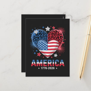 Flag Heart Leopard 1776 2026 July 4th Holiday Postcard