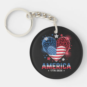 Flag Heart Leopard 1776 2026 July 4th Keychain