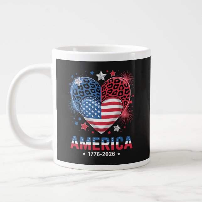 Flag Heart Leopard 1776 2026 July 4th Large Coffee Mug (Left)