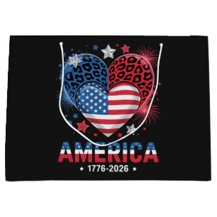 Flag Heart Leopard 1776 2026 July 4th Large Gift Bag