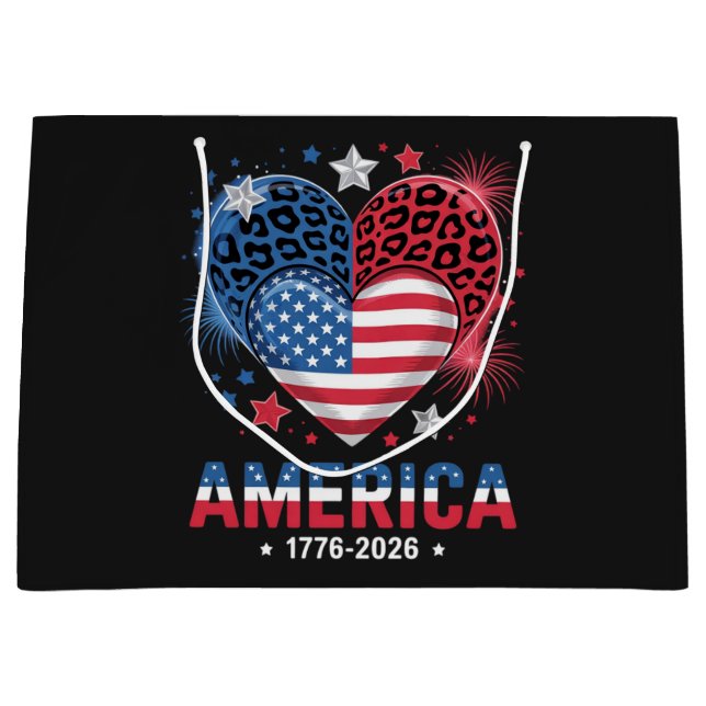 Flag Heart Leopard 1776 2026 July 4th Large Gift Bag (Front)
