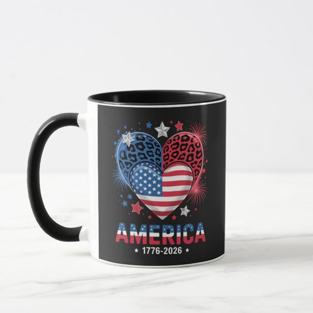 Flag Heart Leopard 1776 2026 July 4th Mug (Left)