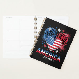 Flag Heart Leopard 1776 2026 July 4th Planner