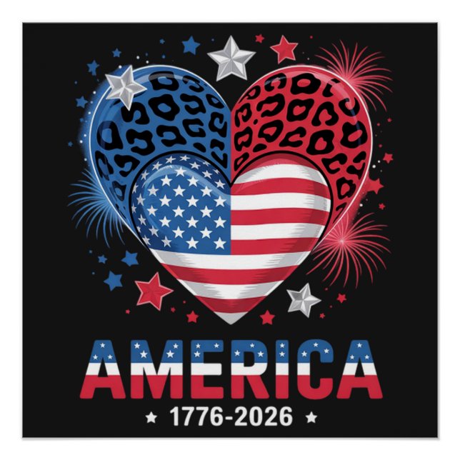 Flag Heart Leopard 1776 2026 July 4th Poster (Front)