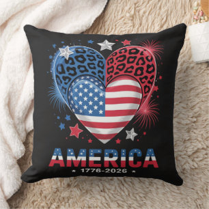 Flag Heart Leopard 1776 2026 July 4th Throw Pillow