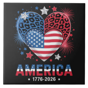 Flag Heart Leopard 1776 2026 July 4th Tile