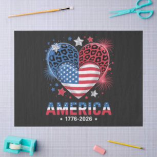 Flag Heart Leopard 1776 2026 July 4th Tissue Paper