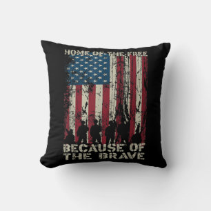 Flag Home Of The Free Because Of The Brave Veteran Throw Pillow