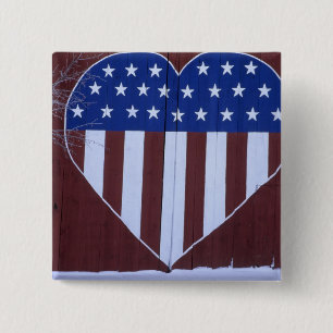 Flag in heart shape painted on barn after 9-11. 2 inch square button