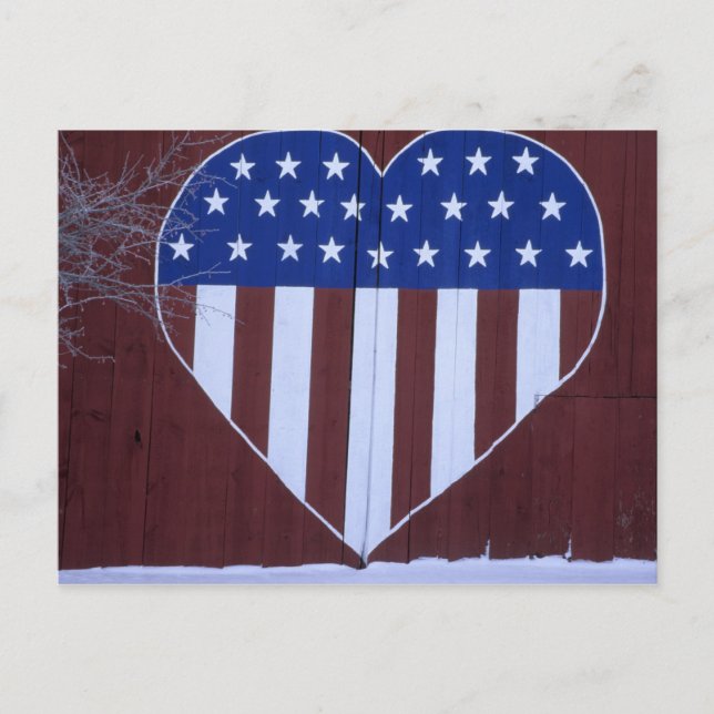 Flag in heart shape painted on barn after 9-11. postcard (Front)