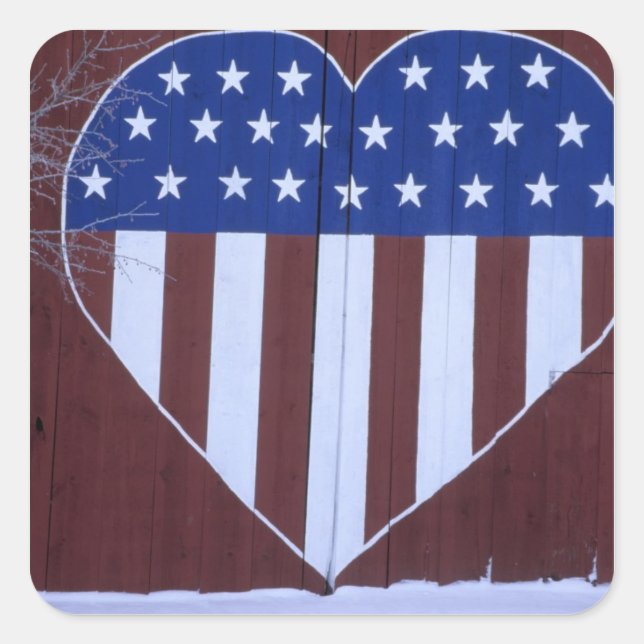 Flag in heart shape painted on barn after 9-11. square sticker (Front)