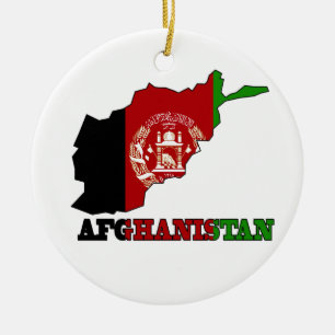 Flag in Map of Afghanistan Ceramic Ornament