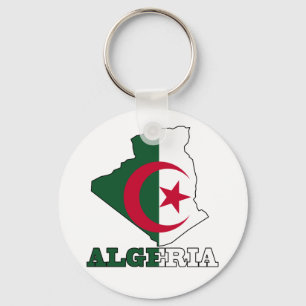 Flag in Map of Algeria Keychain