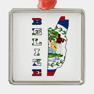 Flag in Map of Belize Metal Ornament