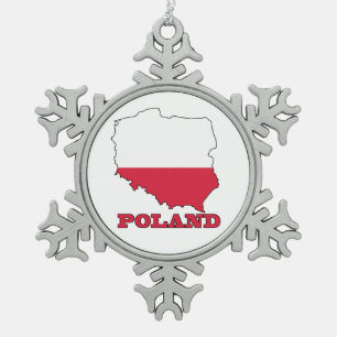 Flag in Map of Poland Snowflake Pewter Christmas Ornament