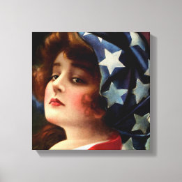 Flag Lady 4th of July Vintage Patriotic Art Canvas Print