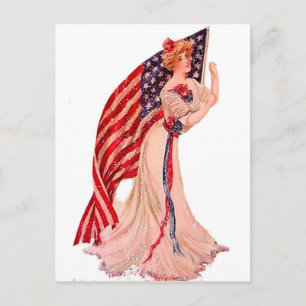 Flag Lady July 4th Vintage Patriotic Postcard Art
