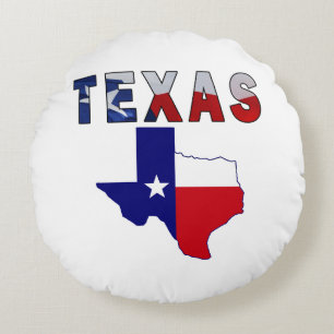 Flag Map With Texas Round Pillow