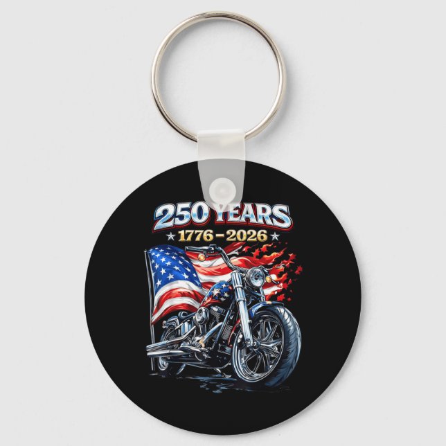 Flag Motorcycle Biker 250 Years American Keychain (Front)