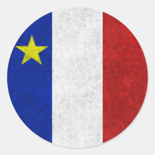 Flag of Acadia Distressed Grunge Classic Round Sticker
