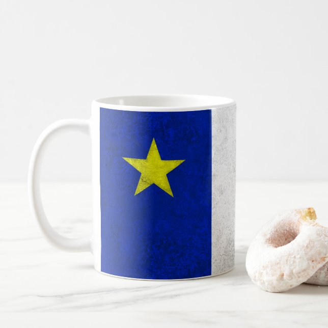 Flag of Acadia Distressed Grunge Coffee Mug (With Donut)
