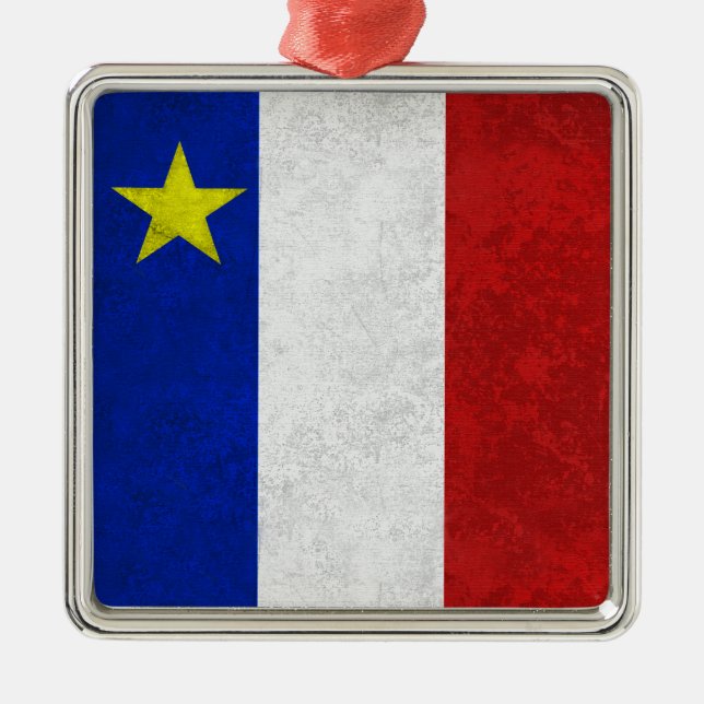 Flag of Acadia Distressed Grunge Metal Ornament (Front)
