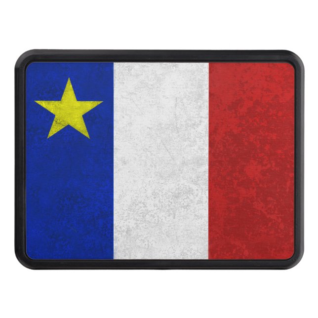 Flag of Acadia Distressed Grunge Trailer Hitch Cover (Front)