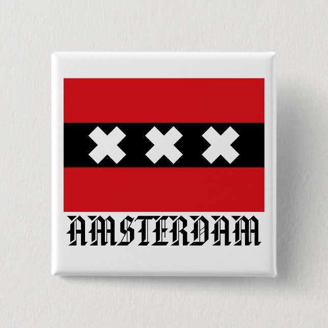 Flag of Amsterdam 2 Inch Square Button (Front)
