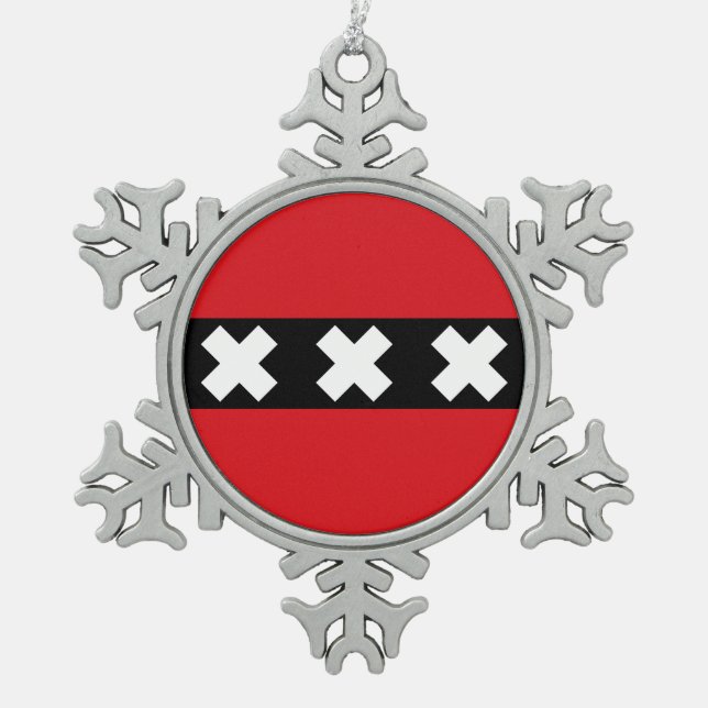 Flag of Amsterdam, Netherlands Snowflake Pewter Ch Christmas Ornament (Front)