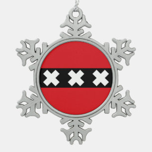 Flag of Amsterdam, Netherlands Snowflake Pewter Ch Snowflake Pewter Christmas Ornament