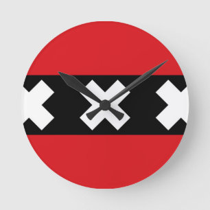 Flag of Amsterdam Round Clock