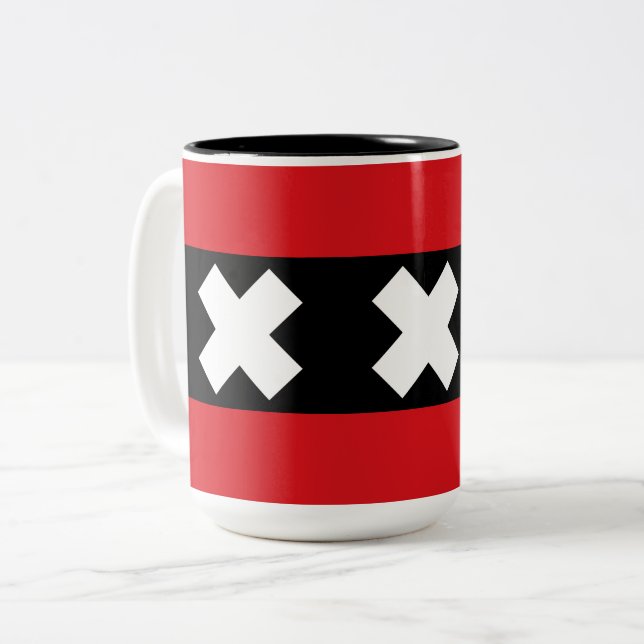 Flag of Amsterdam Two-Tone Coffee Mug (Front Left)