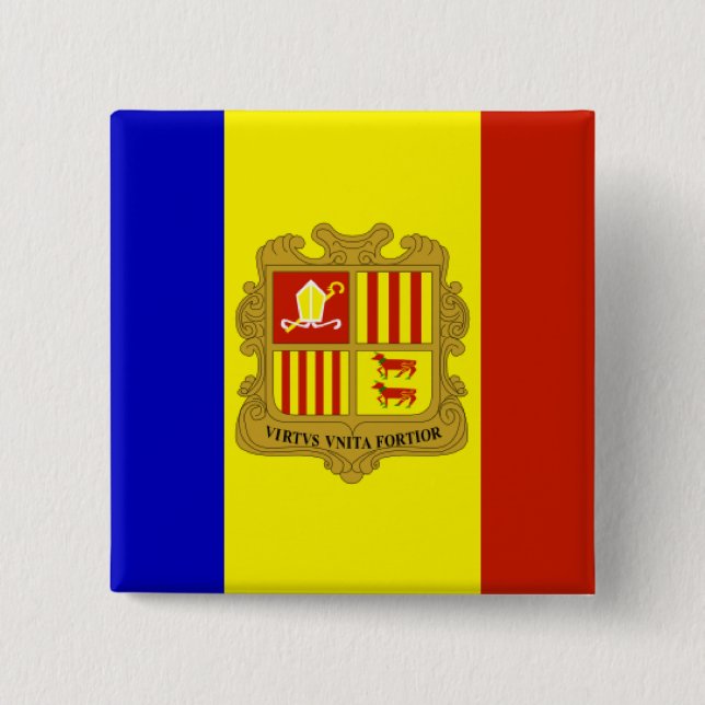 Flag of Andorra 2 Inch Square Button (Front)