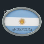 Flag of Argentina Bandera De Argentina Oval Belt Buckle<br><div class="desc">Argentina flag Bandera De Argentina Argentina flag Bandera De Argentina The blue and white colours were chosen by Manuel Belgrano, the leader of the Argentinian revolution against Spain, and represent the blue sky parting to reveal white clouds, as is said to have happened when the Liberation demonstration began in Buenos...</div>