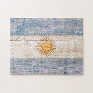 Flag of Argentina on Wood Jigsaw Puzzle
