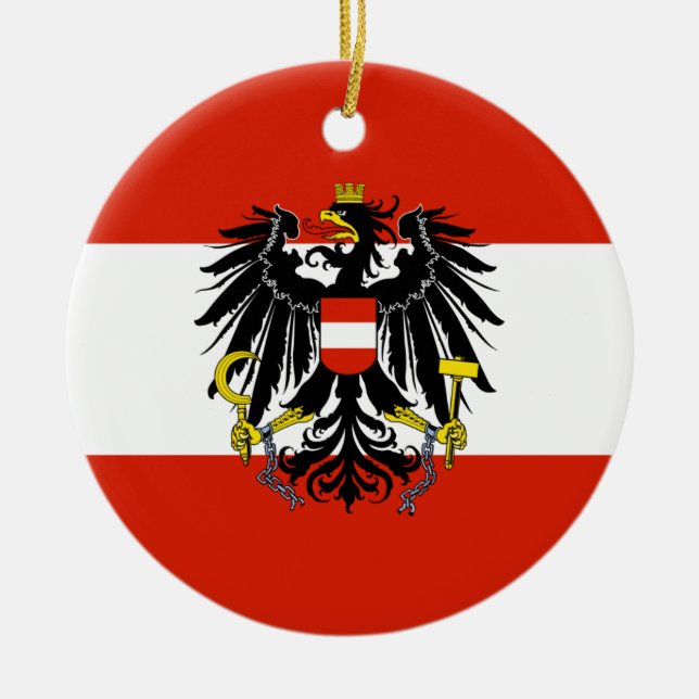 Flag of Austria with Coat of Arms Ceramic Ornament (Front)