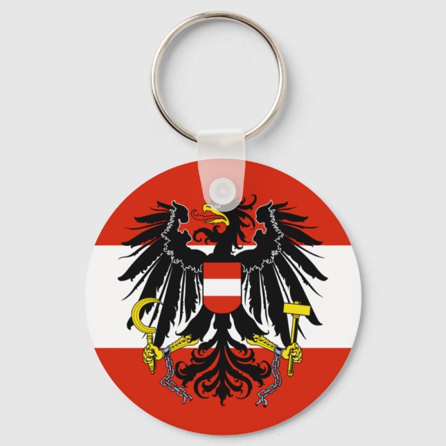 Flag of Austria with Coat of Arms Keychain (Front)