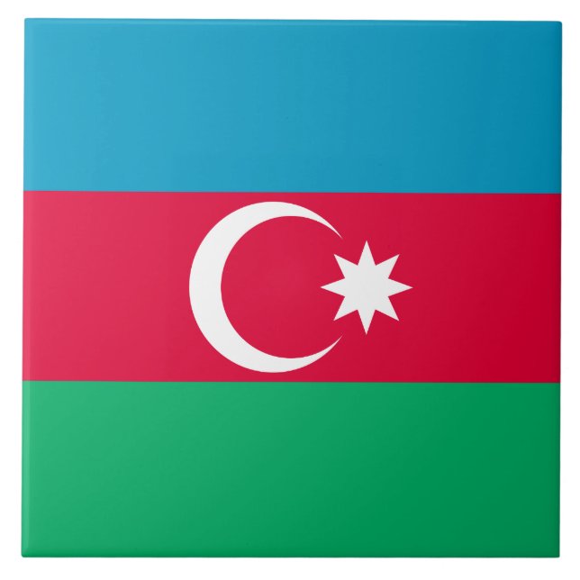 Flag of Azerbaijan Blue Red Green Crescent Moon Tile (Front)