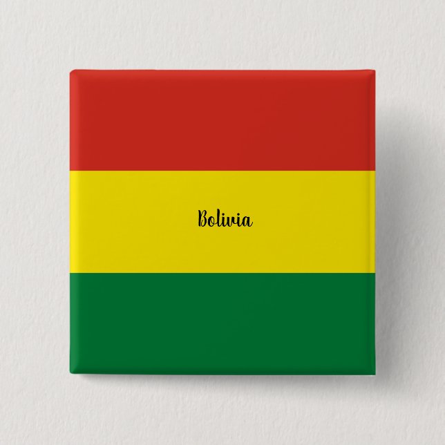 Flag of Bolivia, labelled, 2 Inch Square Button (Front)