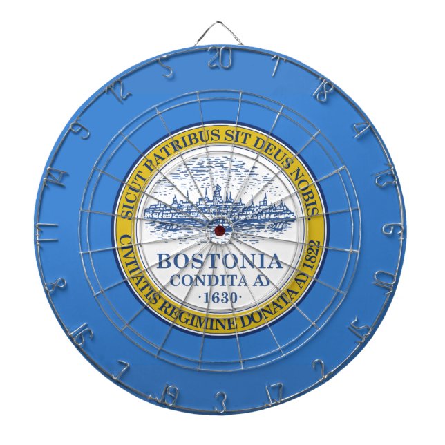 Flag of Boston, Massachusetts Dartboard With Darts (Front)