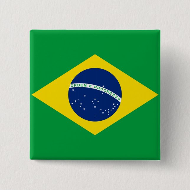 Flag of Brazil, Brazilian 2 Inch Square Button (Front)