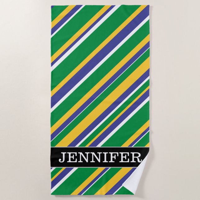 Flag of Brazil Inspired Coloured Stripes Pattern Beach Towel (Front)