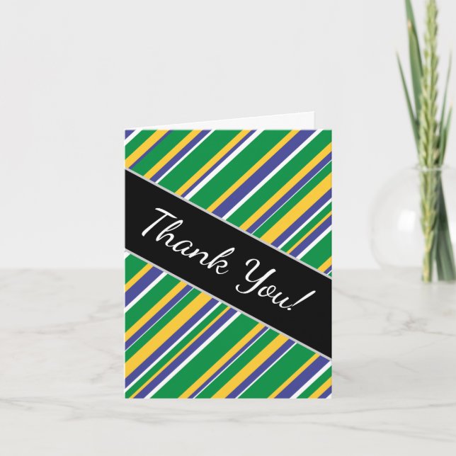 Flag of Brazil Inspired Coloured Stripes Pattern Thank You Card (Front)