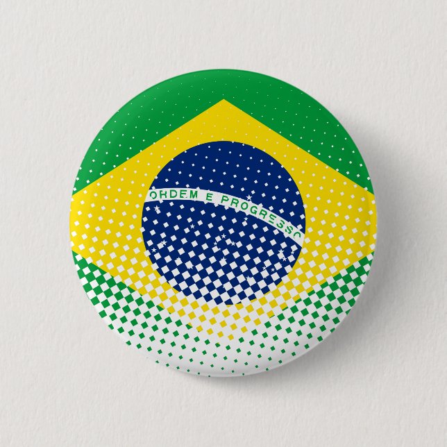 Flag Of Brazil With Halftone Effect 2 Inch Round Button (Front)