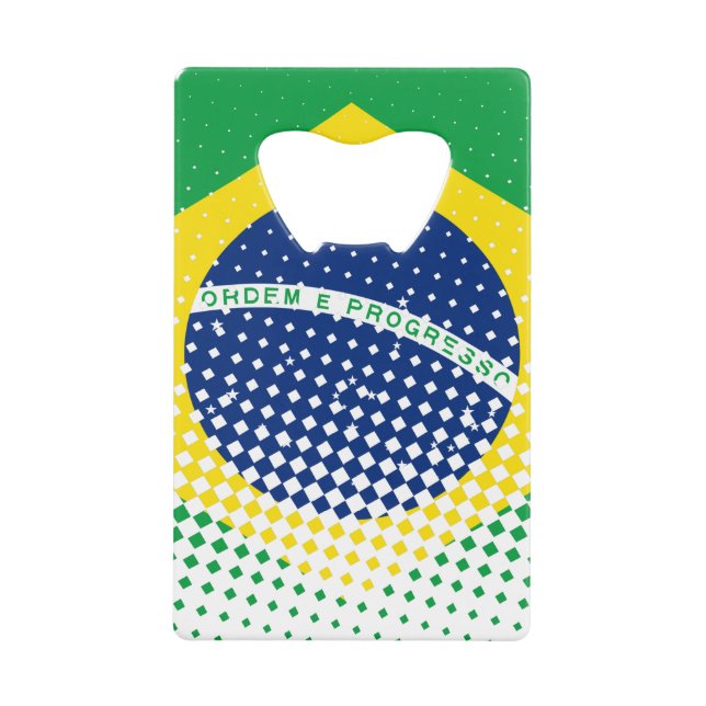 Flag Of Brazil With Halftone Effect Credit Card Bottle Opener (Front)
