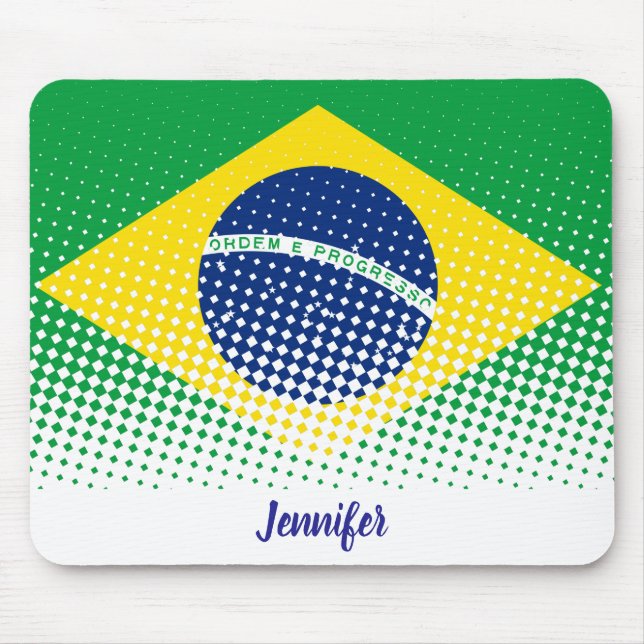 Flag Of Brazil With Halftone Effect Custom Name Mouse Pad (Front)