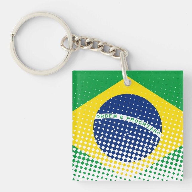 Flag Of Brazil With Halftone Effect Keychain (Front)